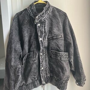 Fashion Nova Black Acid Wash Bomber Jacket